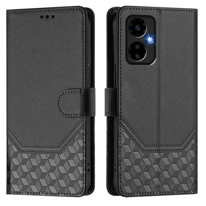 For Boost Mobile Celero 5G 2024 Honeycomb Embossing RFID Leather Phone Case(Black)
