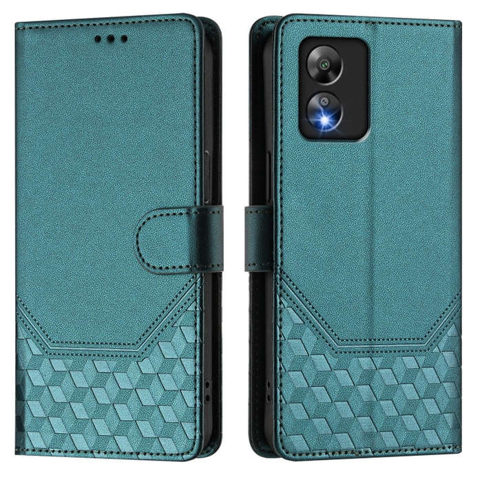 For Boost Mobile Celero 5G SC SN339D Honeycomb Embossing RFID Leather Phone Case(Peacock Green)