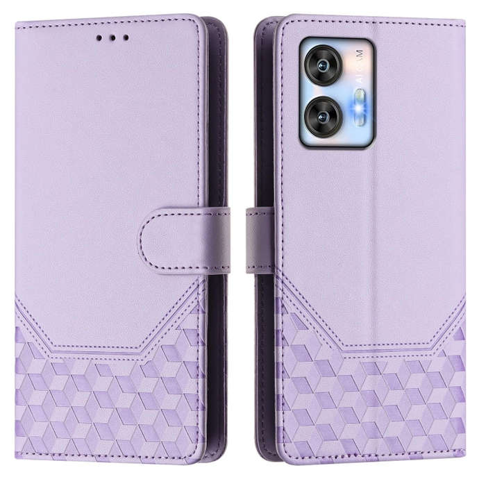 For Oukitel C35 Honeycomb Embossing RFID Leather Phone Case(Light Purple)