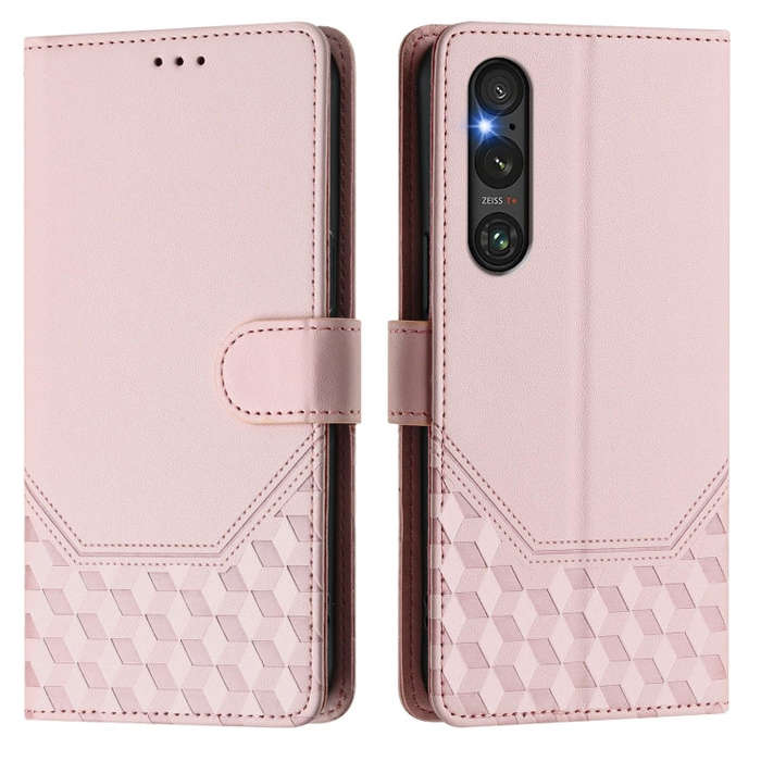 For Sony Xperia 1 V 2023 Honeycomb Embossing RFID Leather Phone Case(Pink)