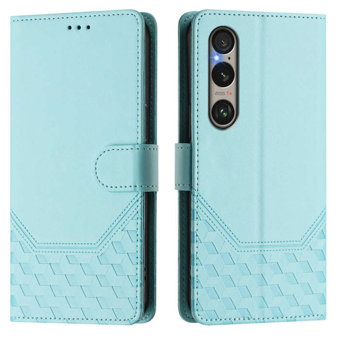 For Sony Xperia 1 VI 2024 Honeycomb Embossing RFID Leather Phone Case(Mint Green)