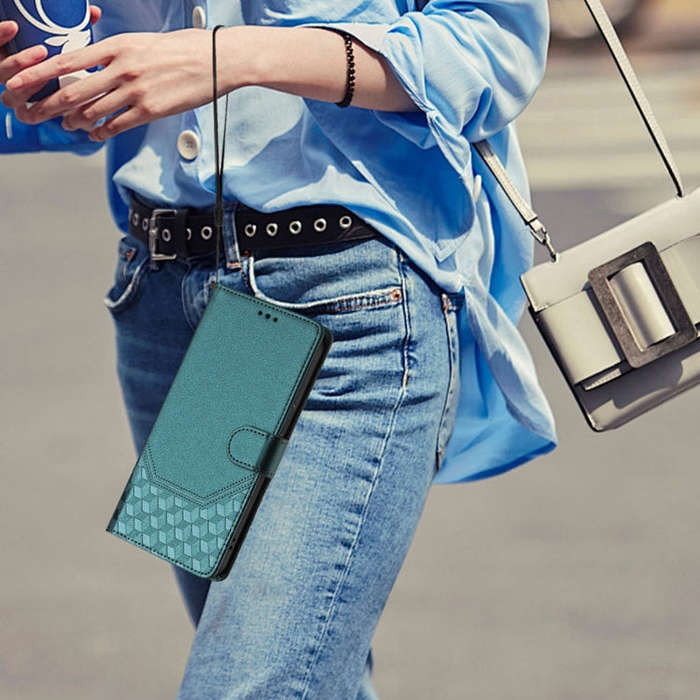 For Sony Xperia 1 VI 2024 Honeycomb Embossing RFID Leather Phone Case(Peacock Green)
