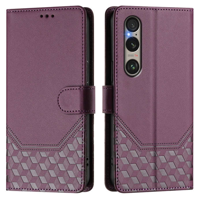 For Sony Xperia 1 VI 2024 Honeycomb Embossing RFID Leather Phone Case(Violet)