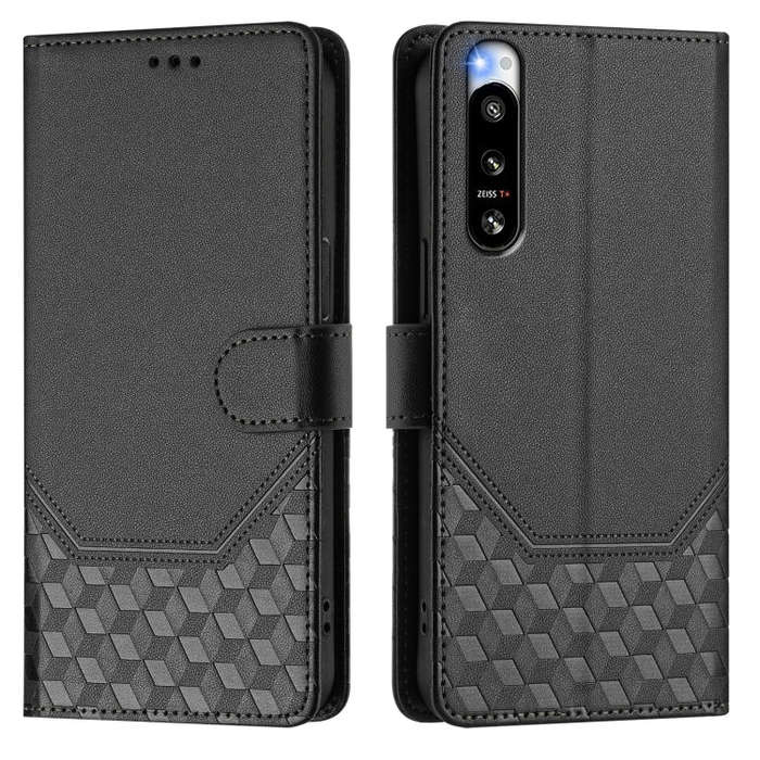 For Sony Xperia 5 IV Honeycomb Embossing RFID Leather Phone Case(Black)