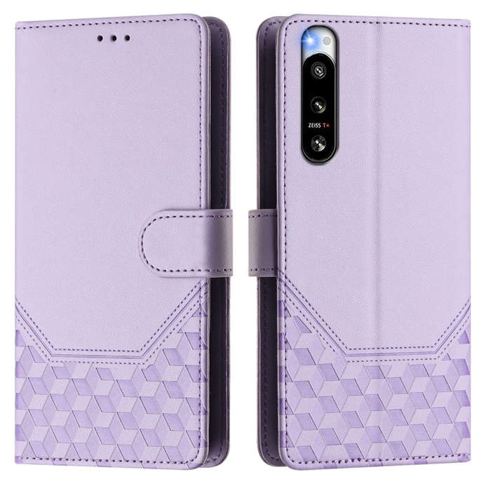 For Sony Xperia 5 IV Honeycomb Embossing RFID Leather Phone Case(Light Purple)