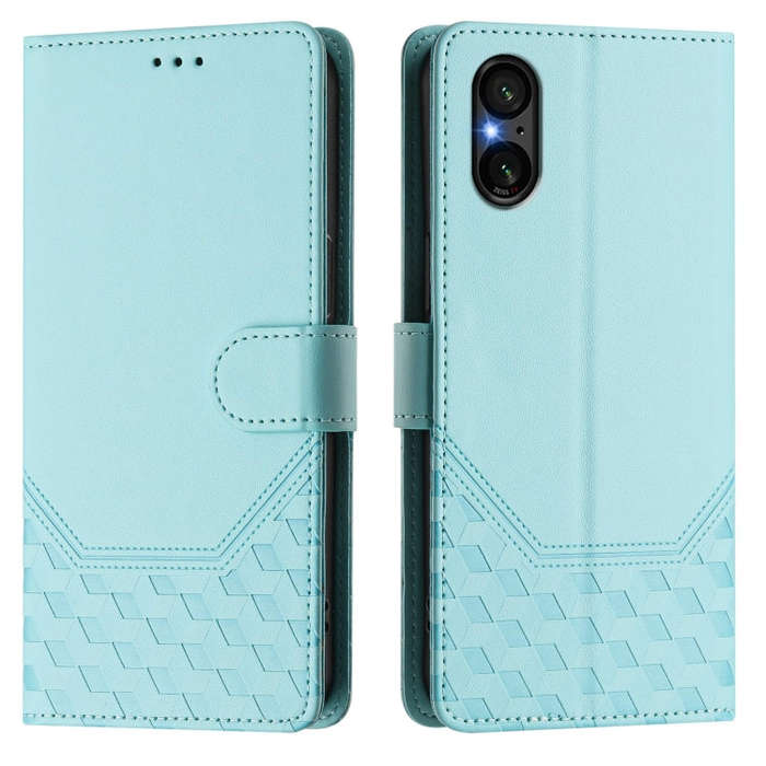 For Sony Xperia 5 V Honeycomb Embossing RFID Leather Phone Case(Mint Green)