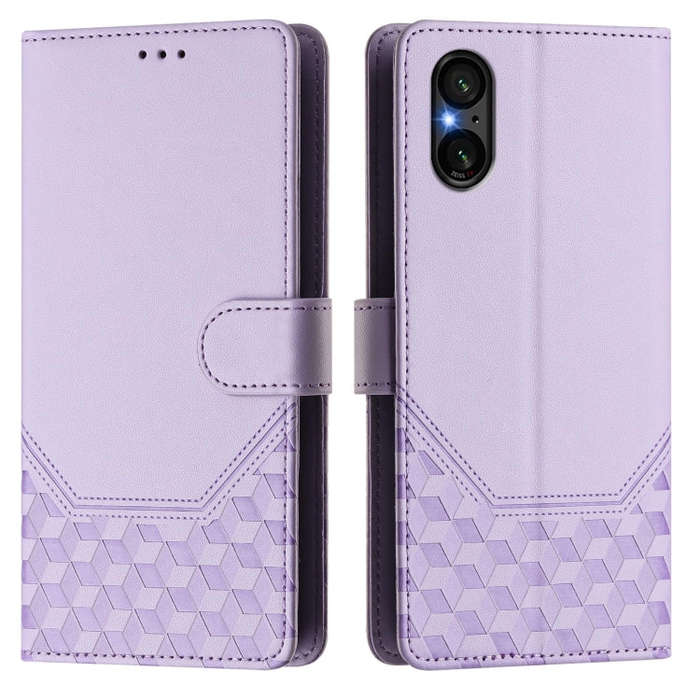 For Sony Xperia 5 V Honeycomb Embossing RFID Leather Phone Case(Light Purple)