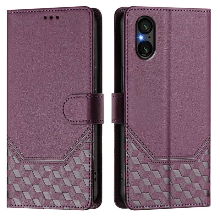 For Sony Xperia 5 V Honeycomb Embossing RFID Leather Phone Case(Violet)