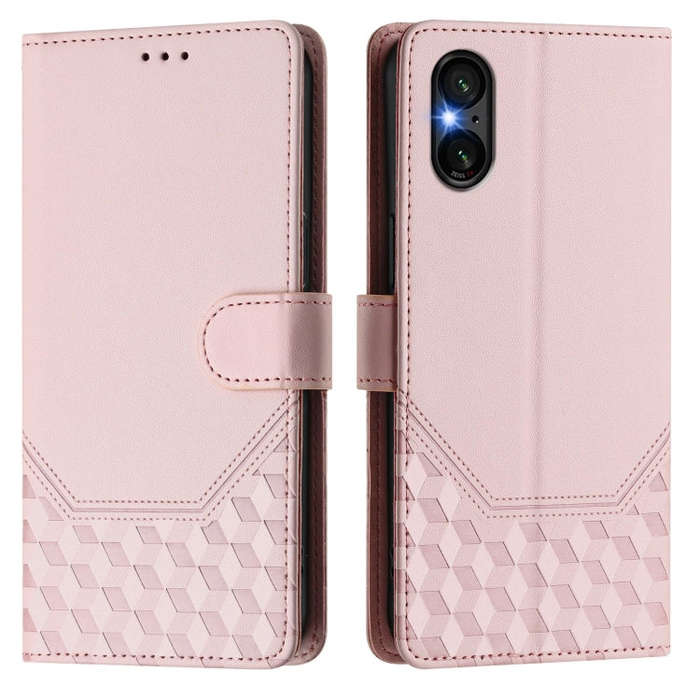 For Sony Xperia 5 VI 2024 Honeycomb Embossing RFID Leather Phone Case(Pink)