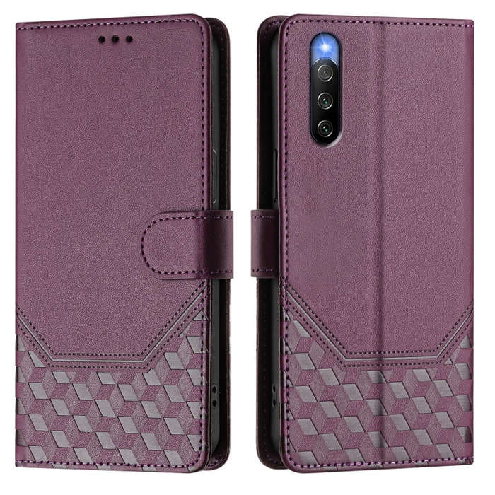 For Sony Xperia 10 IV Honeycomb Embossing RFID Leather Phone Case(Violet)