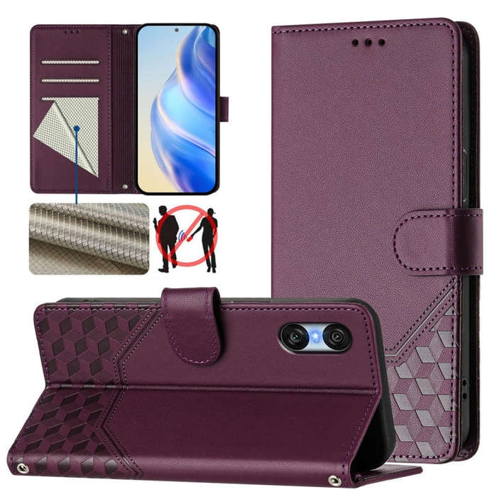 For Sony Xperia 10 VI 2024 Honeycomb Embossing RFID Leather Phone Case(Violet)