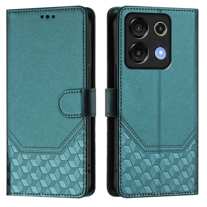 For Umidigi G9 5G Honeycomb Embossing RFID Leather Phone Case(Peacock Green)