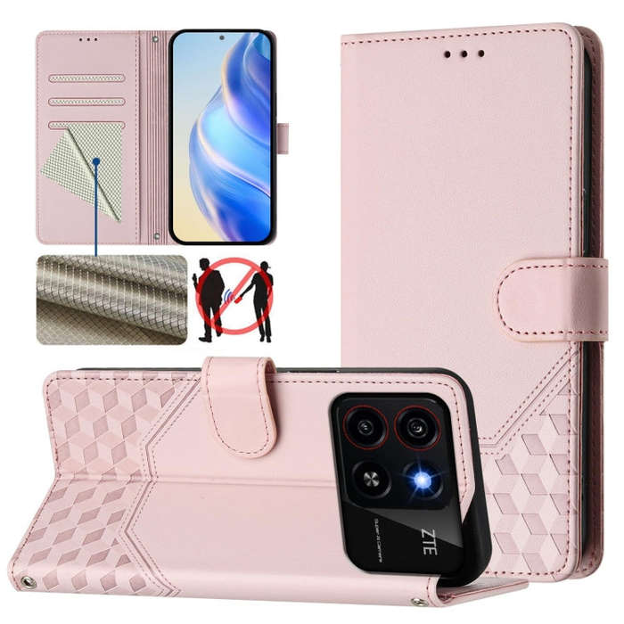 For ZTE Blade A35 / A55 Honeycomb Embossing RFID Leather Phone Case(Pink)