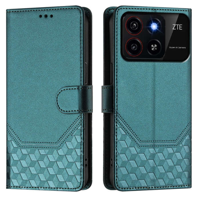 For ZTE Blade A35 / A55 Honeycomb Embossing RFID Leather Phone Case(Peacock Green)
