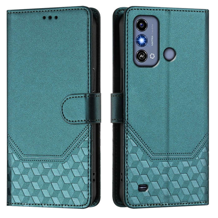 For ZTE Blade A53 / A53+ Honeycomb Embossing RFID Leather Phone Case(Peacock Green)