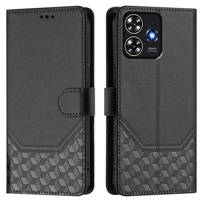 For ZTE Blade A73 4G Honeycomb Embossing RFID Leather Phone Case(Black)