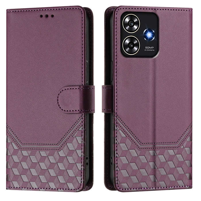 For ZTE Blade A73 4G Honeycomb Embossing RFID Leather Phone Case(Violet)