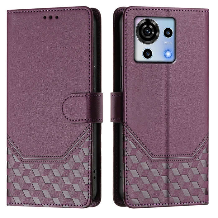 For ZTE Blade V50 Vita Honeycomb Embossing RFID Leather Phone Case(Violet)