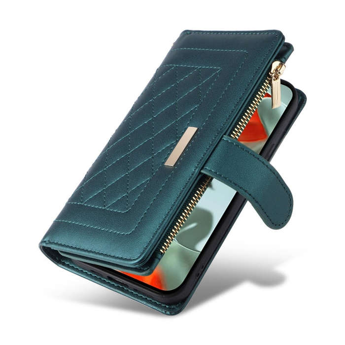For Google Pixel 9 Pro XL Crossbody Zipper Wallet Rhombus Leather Phone Case(Green)