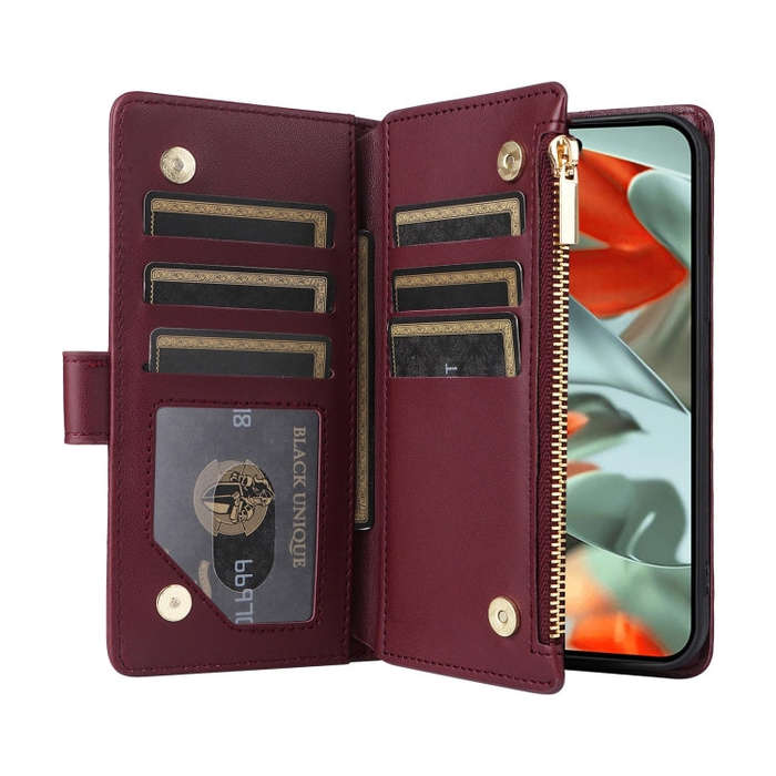 For Google Pixel 9 Pro XL Crossbody Zipper Wallet Rhombus Leather Phone Case(Wine Red)