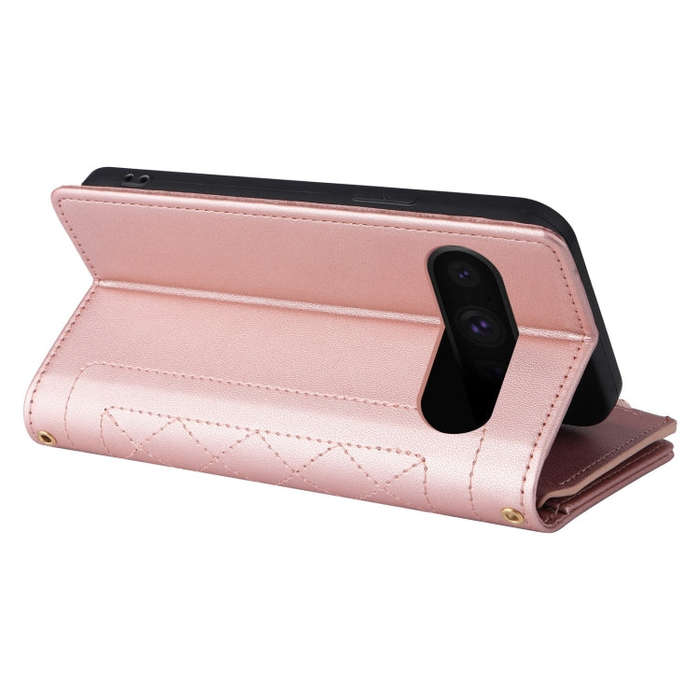 For Google Pixel 8 Pro Crossbody Zipper Wallet Rhombus Leather Phone Case(Rose Gold)