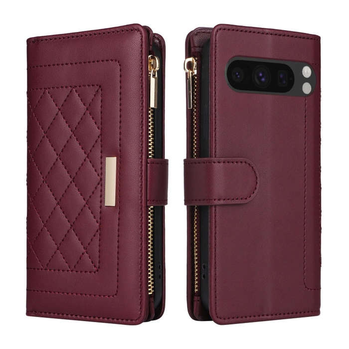 For Google Pixel 8 Pro Crossbody Zipper Wallet Rhombus Leather Phone Case(Wine Red)