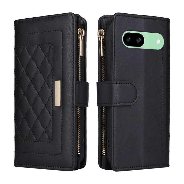For Google Pixel 8a Crossbody Zipper Wallet Rhombus Leather Phone Case(Black)
