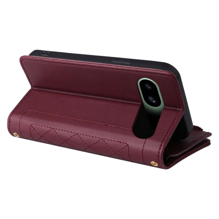 For Google Pixel 8a Crossbody Zipper Wallet Rhombus Leather Phone Case(Wine Red)