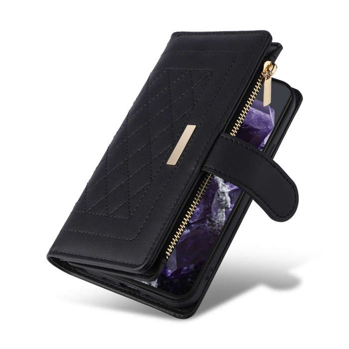 For Google Pixel 8 Crossbody Zipper Wallet Rhombus Leather Phone Case(Black)