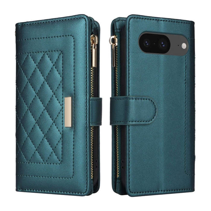 For Google Pixel 8 Crossbody Zipper Wallet Rhombus Leather Phone Case(Green)