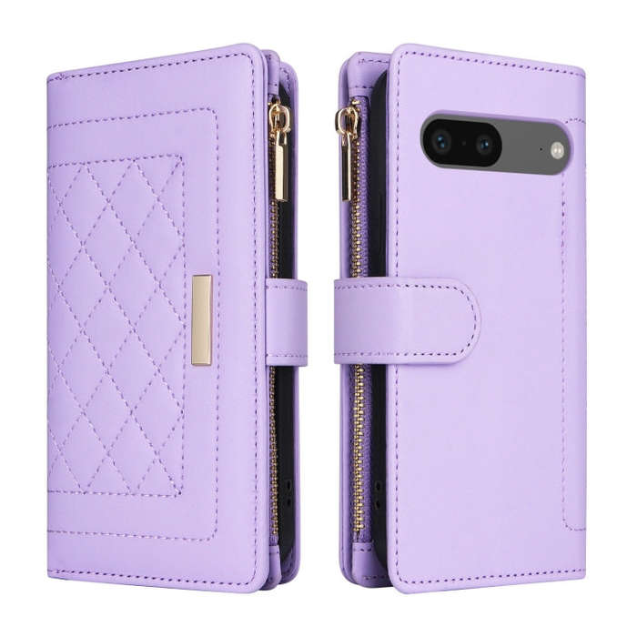 For Google Pixel 7 Crossbody Zipper Wallet Rhombus Leather Phone Case(Purple)