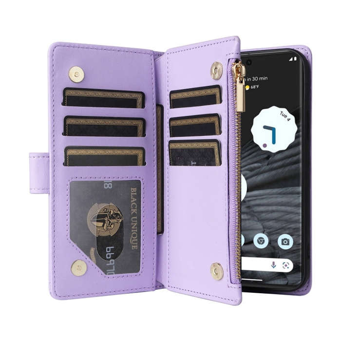 For Google Pixel 7 Crossbody Zipper Wallet Rhombus Leather Phone Case(Purple)