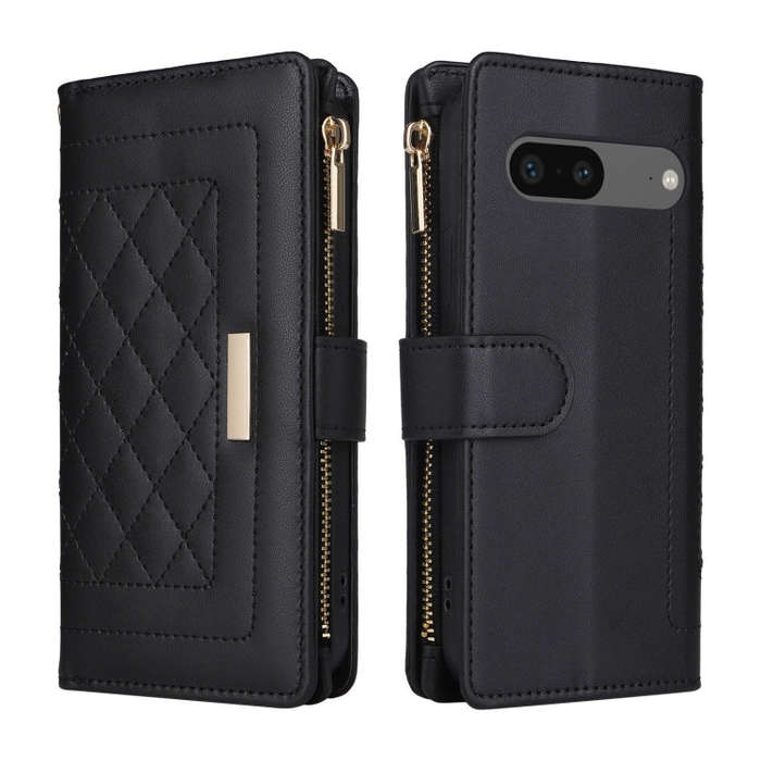 For Google Pixel 7 Crossbody Zipper Wallet Rhombus Leather Phone Case(Black)
