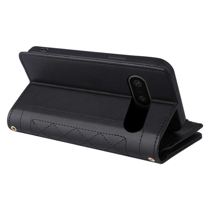 For Google Pixel 7 Crossbody Zipper Wallet Rhombus Leather Phone Case(Black)