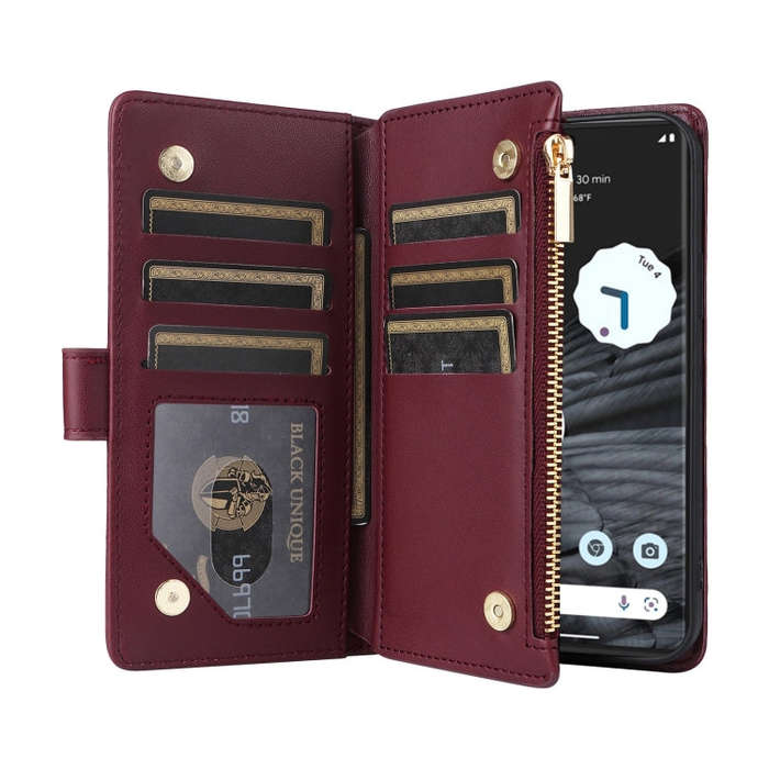 For Google Pixel 7 Crossbody Zipper Wallet Rhombus Leather Phone Case(Wine Red)