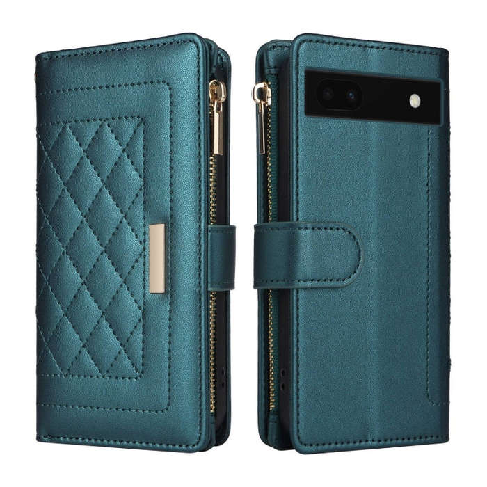 For Google Pixel 7a Crossbody Zipper Wallet Rhombus Leather Phone Case(Green)