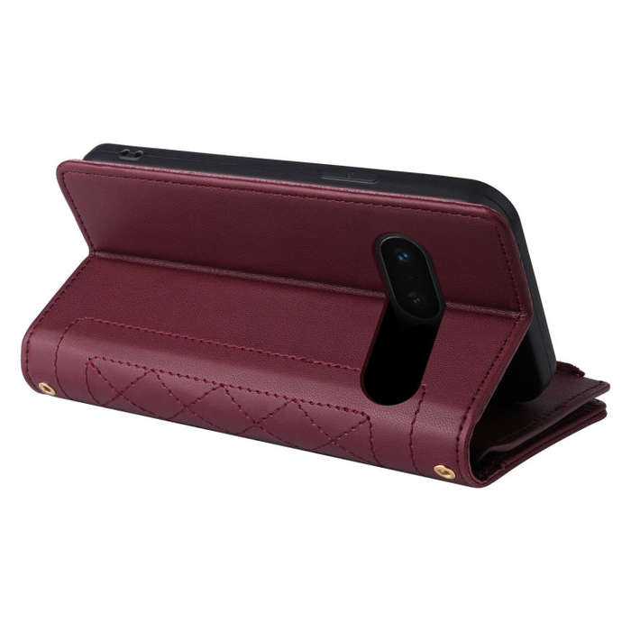 For Google Pixel 7 Pro Crossbody Zipper Wallet Rhombus Leather Phone Case(Wine Red)