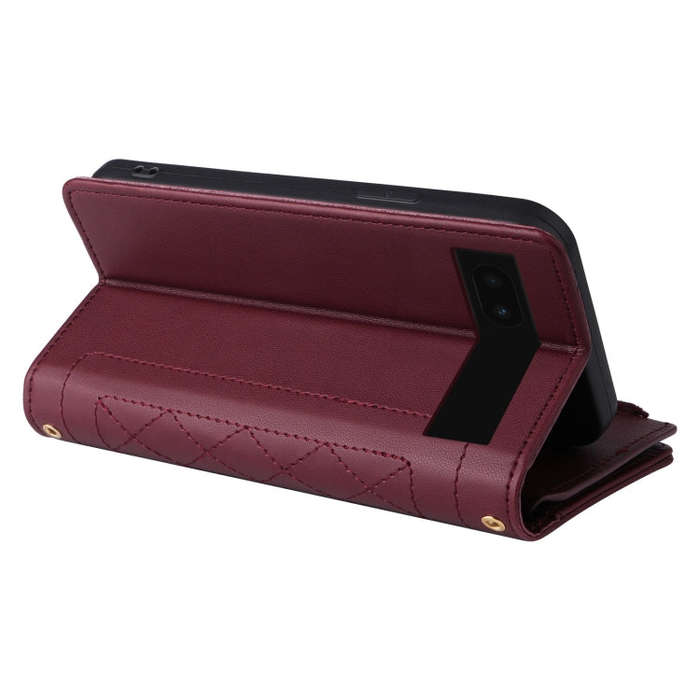 For Google Pixel 6a Crossbody Zipper Wallet Rhombus Leather Phone Case(Wine Red)