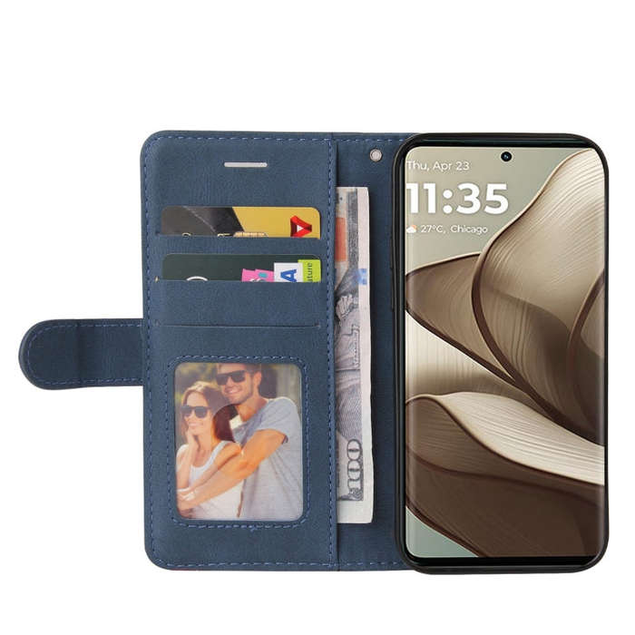 For Motorola Edge 50 5G Dual-color Splicing Flip Leather Phone Case(Blue)