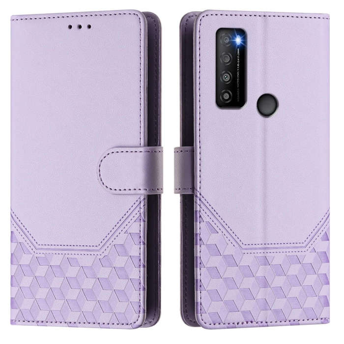 For TCL 30 XL Honeycomb Embossing RFID Leather Phone Case(Light Purple)