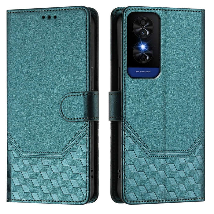 For TCL 50 5G Honeycomb Embossing RFID Leather Phone Case(Peacock Green)