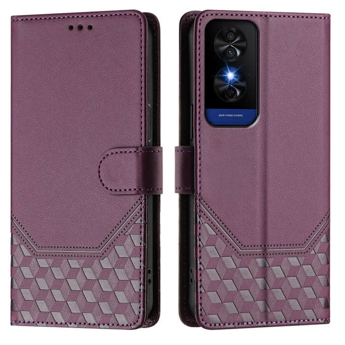 For TCL 50 5G Honeycomb Embossing RFID Leather Phone Case(Violet)