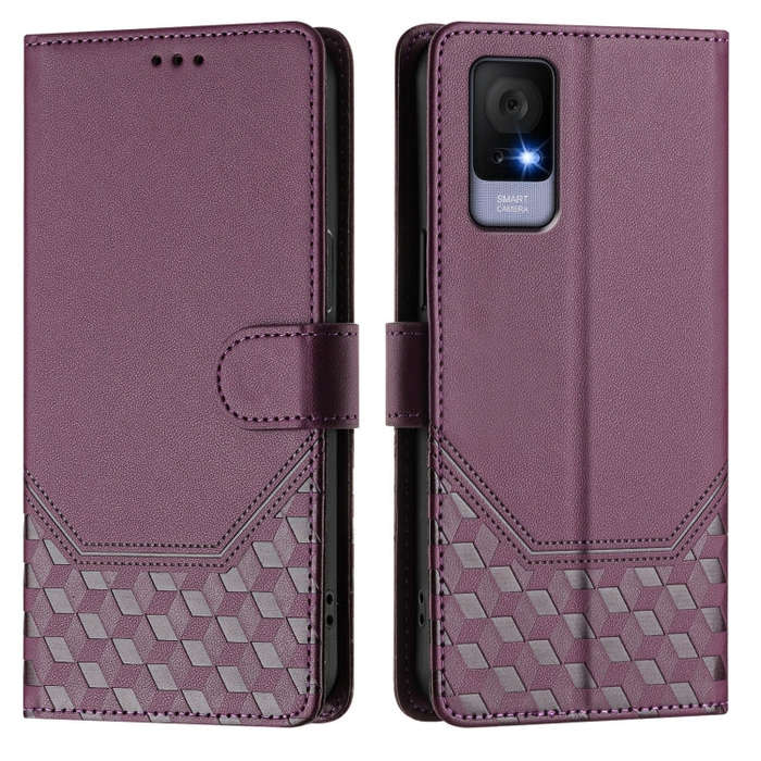 For TCL 405 / 406 / 408 Honeycomb Embossing RFID Leather Phone Case(Violet)