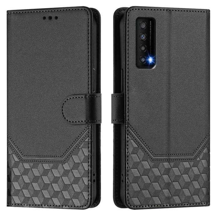 For TCL Stylus 5G Honeycomb Embossing RFID Leather Phone Case(Black)