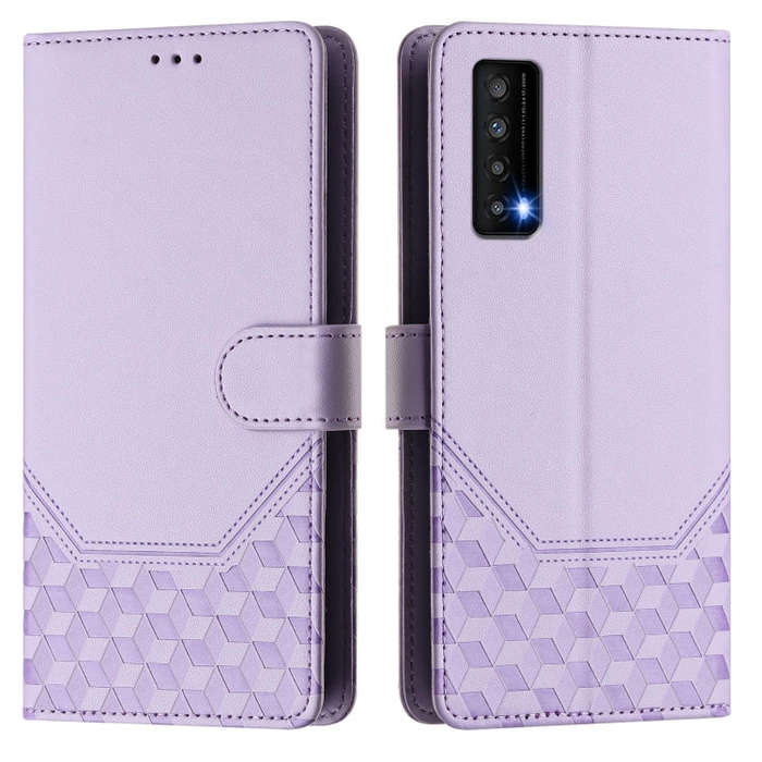 For TCL Stylus 5G Honeycomb Embossing RFID Leather Phone Case(Light Purple)