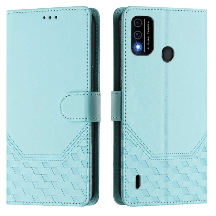 For itel A48 Honeycomb Embossing RFID Leather Phone Case(Mint Green)