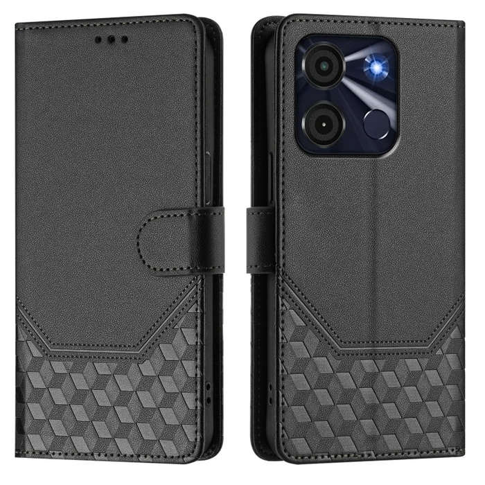 For itel A60 / A60s Honeycomb Embossing RFID Leather Phone Case(Black)