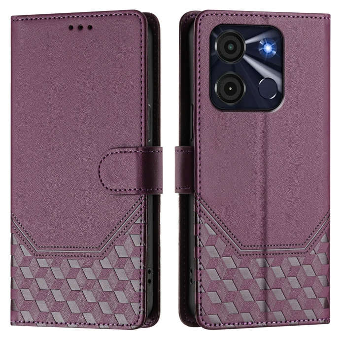 For itel A60 / A60s Honeycomb Embossing RFID Leather Phone Case(Violet)