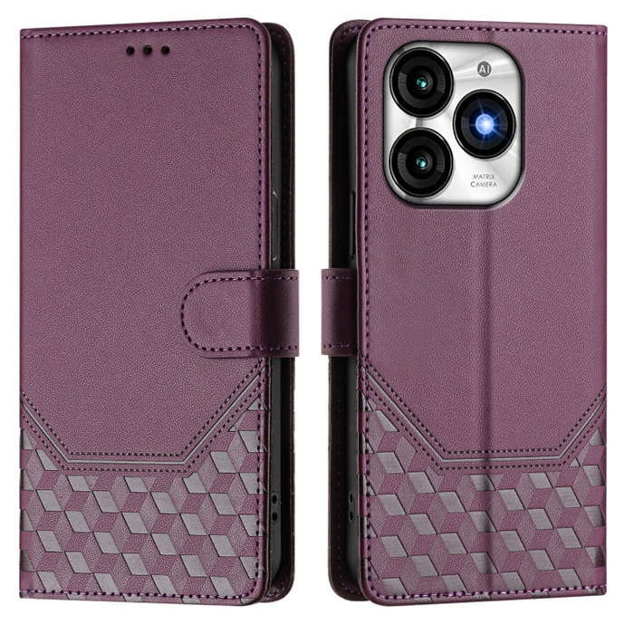 For itel A70 Honeycomb Embossing RFID Leather Phone Case(Violet)