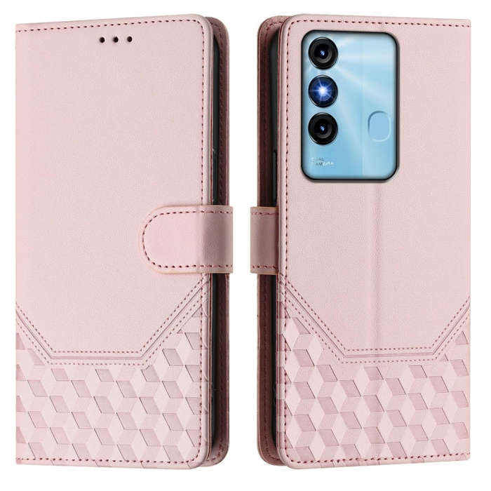 For itel P38 Honeycomb Embossing RFID Leather Phone Case(Pink)